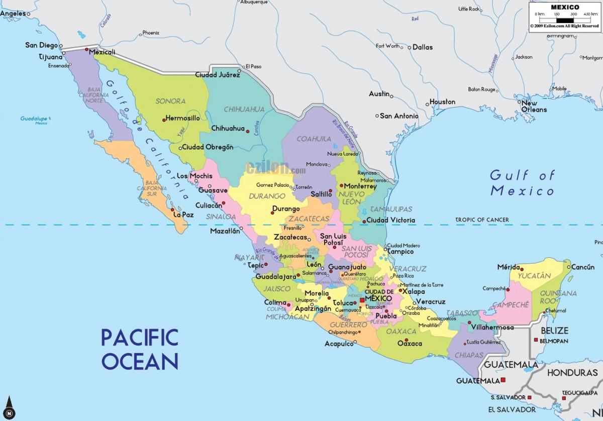 mappa del Messico mostrando città