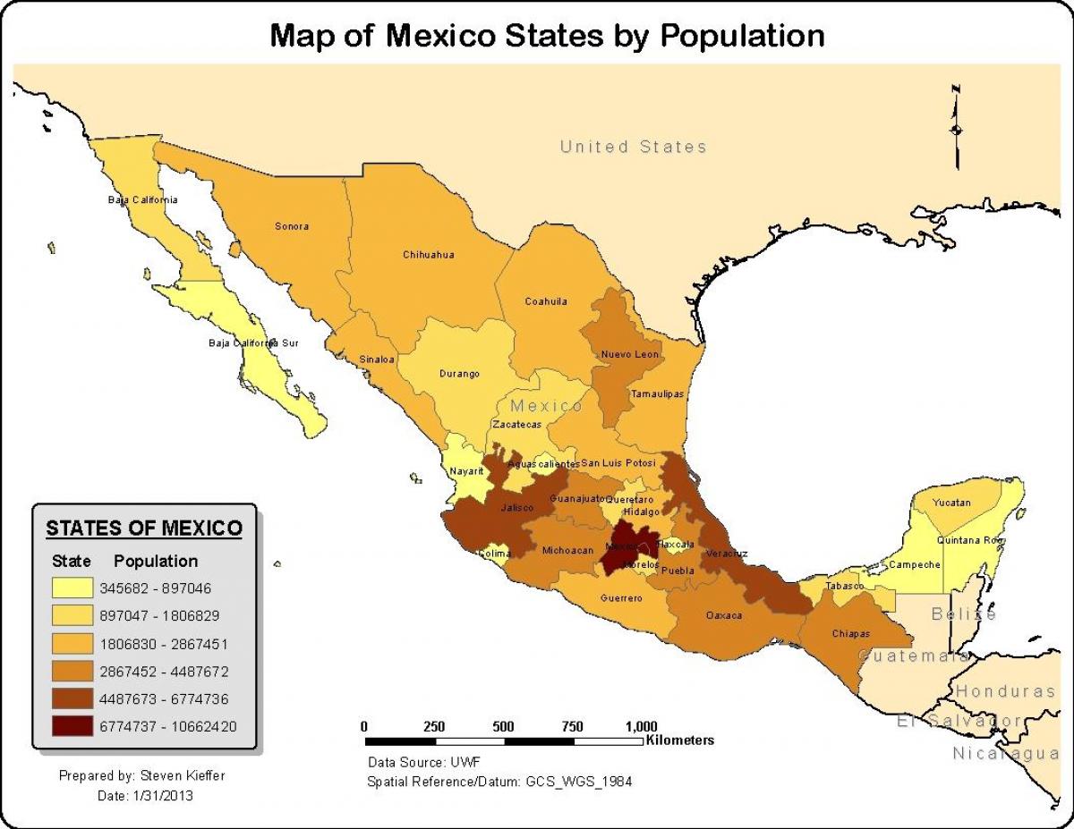 Messico mappa popolazione