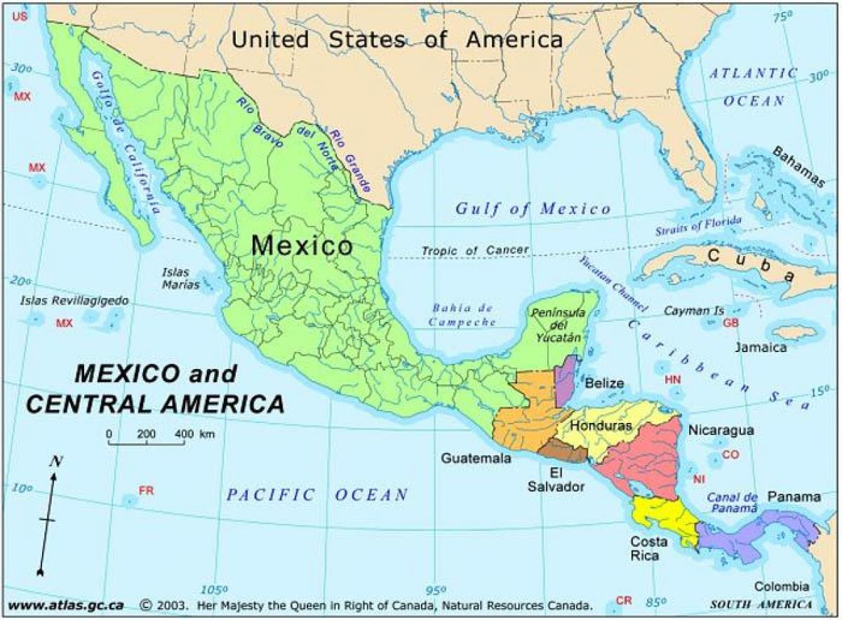 mappa Messico e america centrale