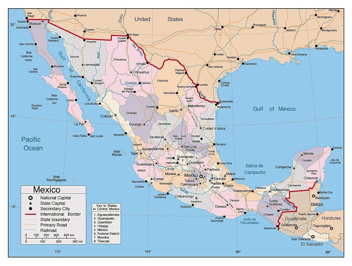 Messico mappa con le principali città