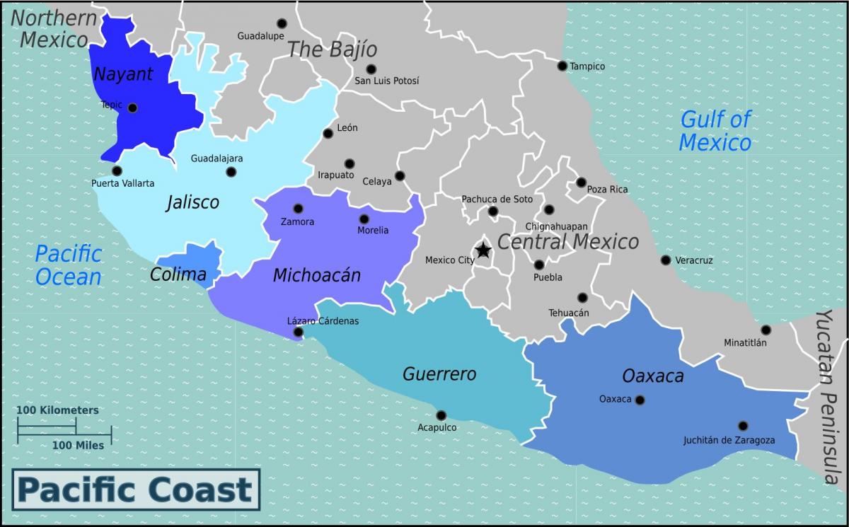 mappa di la costa del pacifico del Messico