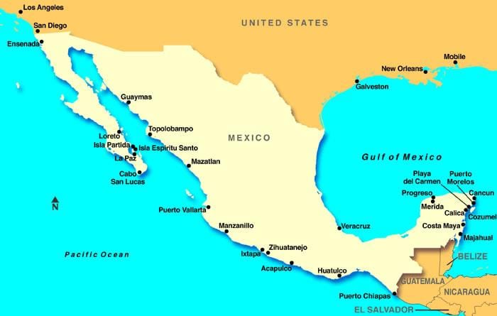 mappa del Messico crociera porte