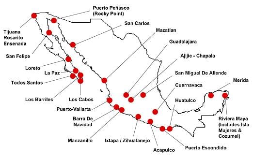 mappa del Messico destinazioni