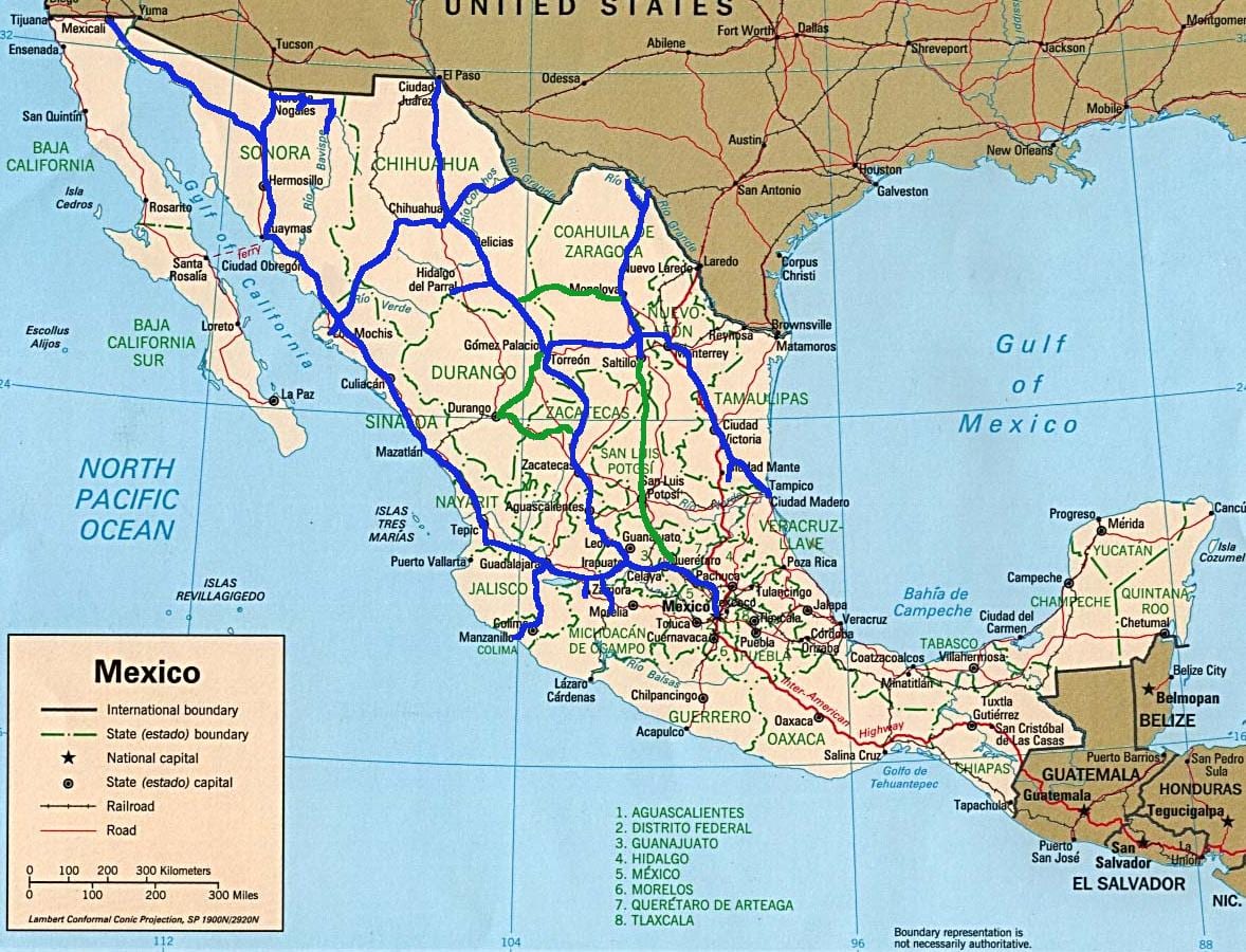 Messico mappa del treno