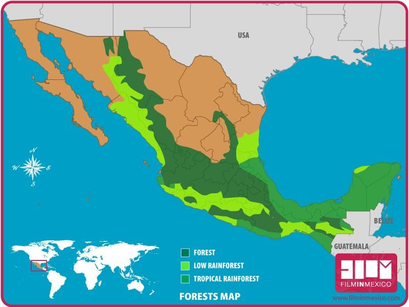 mappa del Messico foreste