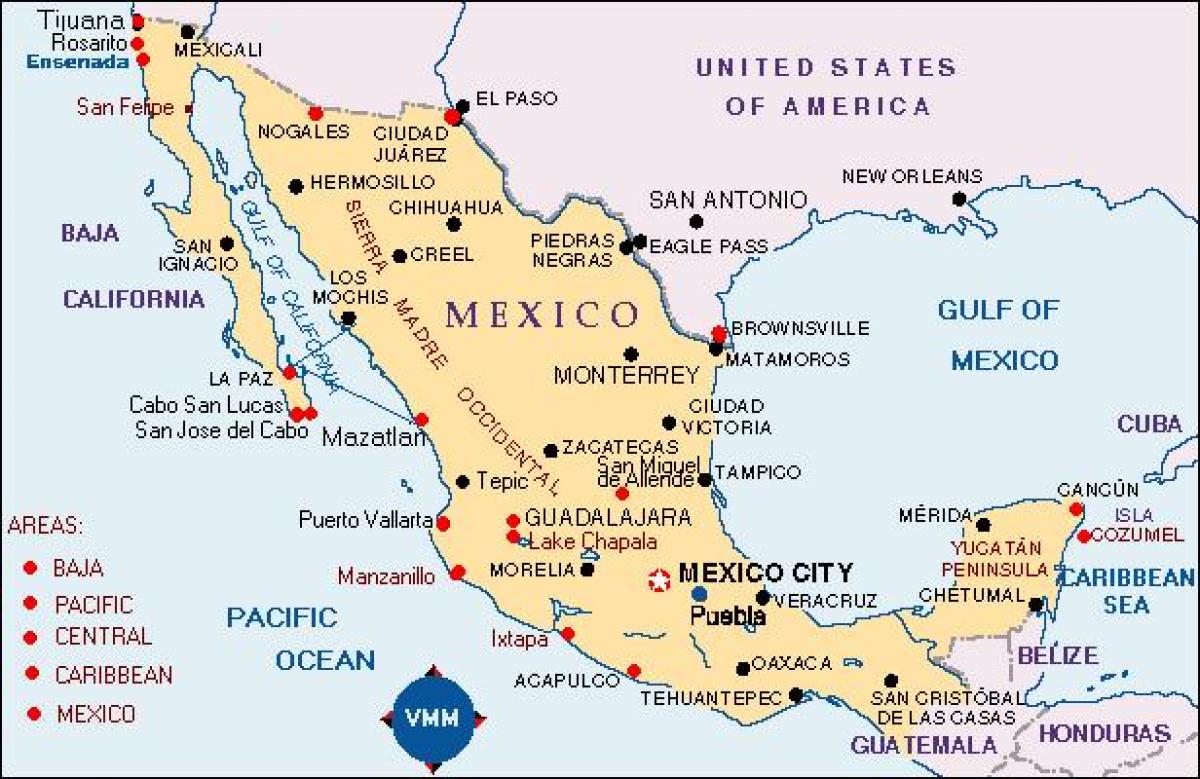mappa del Messico luoghi di vacanza