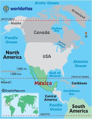 Messico nella mappa del mondo
