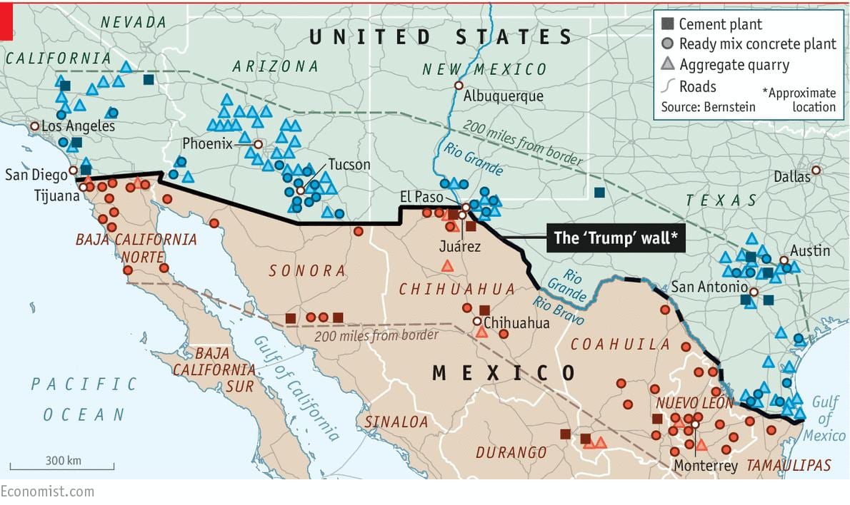 mappa del Messico muro