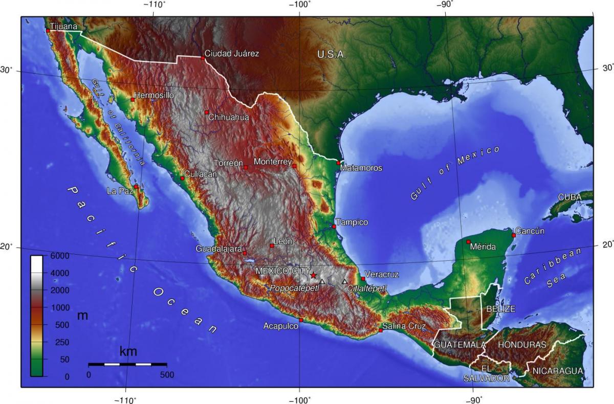 mappa di altitudine Messico
