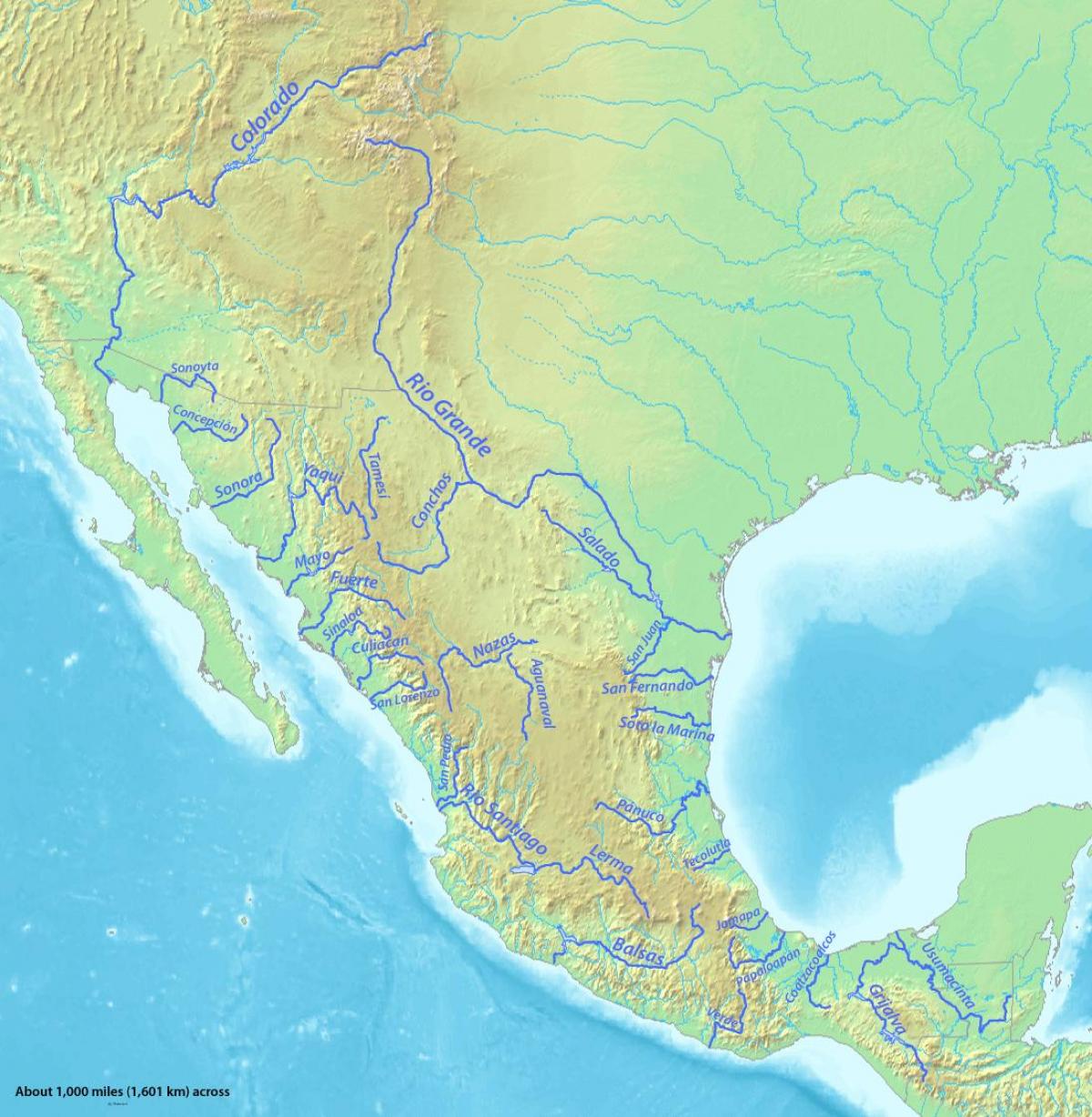 la mappa dei fiumi in Messico