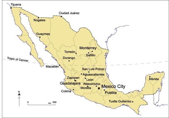 mappa nelle principali città in Messico