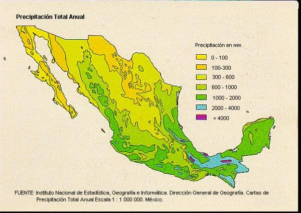 mappa del Messico pioggia