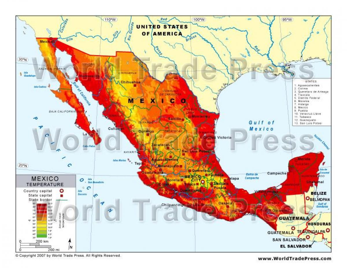 mappa del Messico temperatura