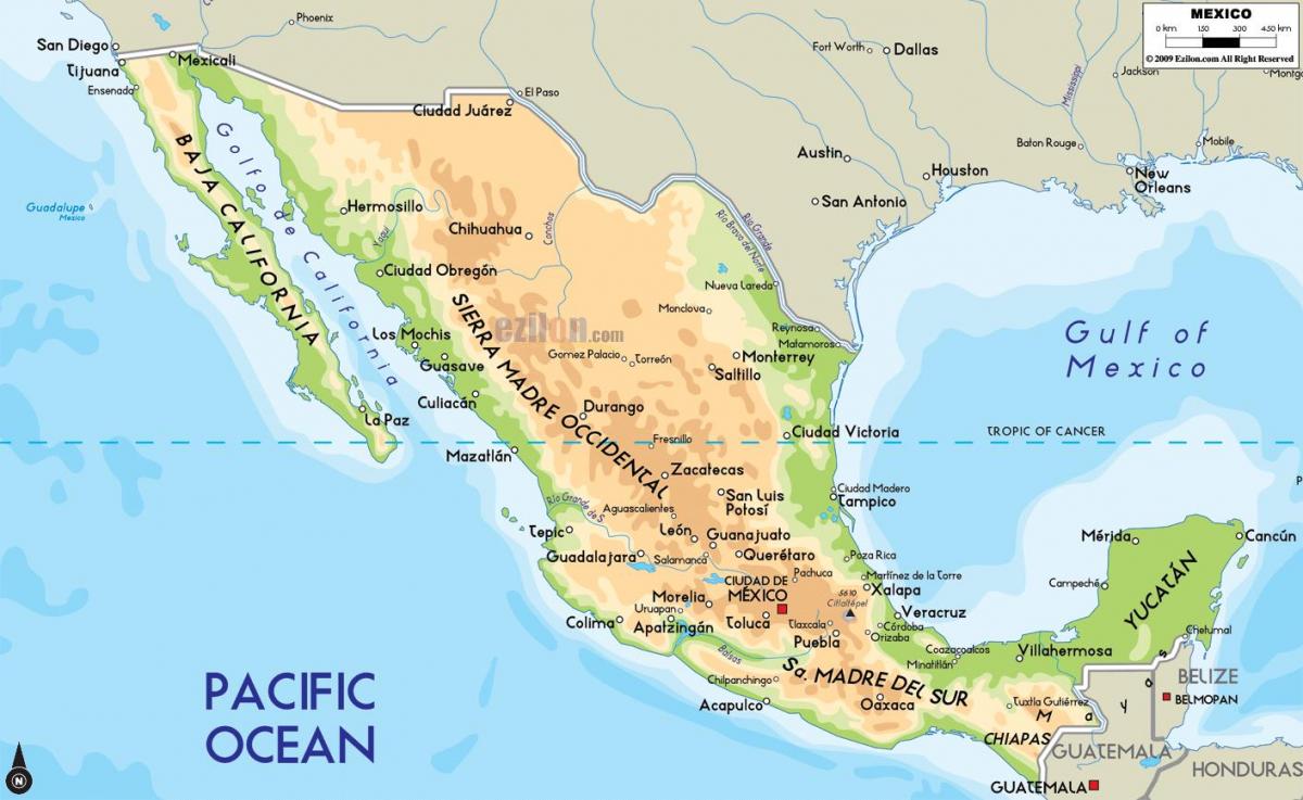 mappa di montagne in Messico