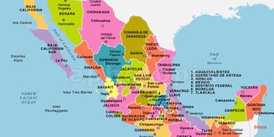 Messico mappa con gli stati e le capitali