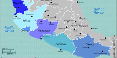 Mappa di la costa del pacifico del Messico