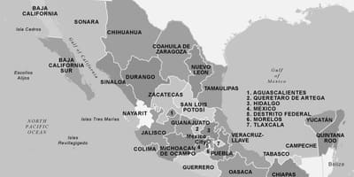 Mappa del Messico in bianco e nero