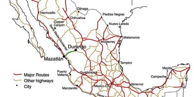 Messicano strada a pedaggio sulla mappa